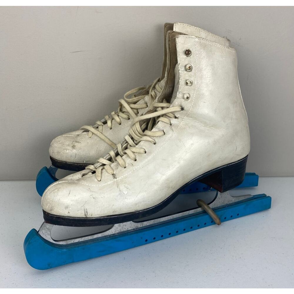VTG Riedell Royal Sheffield Silver Test Blades USA leather figure ice skates, 9